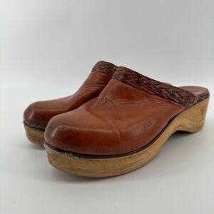 VTG Frye Leather Clogs Slip On Mules Wooden Platform Boho Penny Lane Womens Sz 8